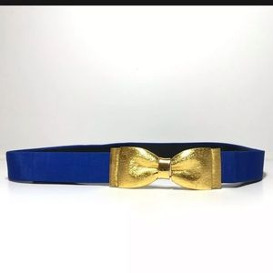 Vintage Talbots Cobalt Blue Adjustable Belt With Golden Bow Buckle